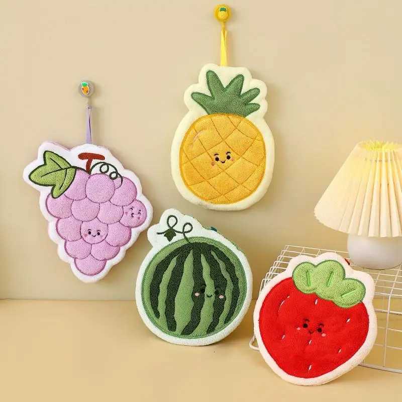 Fruit Hand Towel Kitchen Absorbent Cleaning Cloth Hanging Quick Drying Coral Fleece Rag Bathroom Flower Hand Cloth Home Supplies C251210