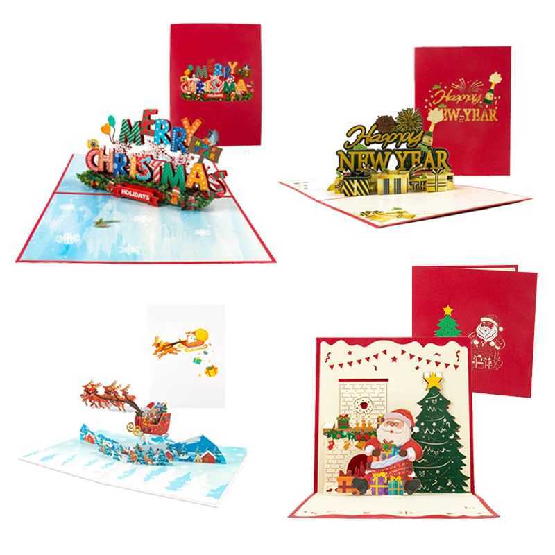 Folding Christmas 3D UP Greeting Card With Envelope Santa Claus Snowman Xmas Invitation Card Postcard Navidad Supplies H251210