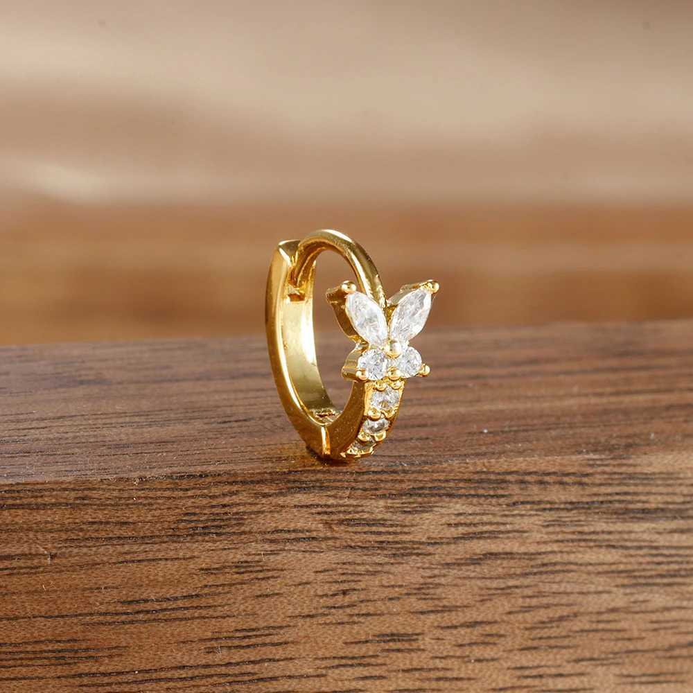 Stainless Steel Small Hoop Earrings Women Gold Color Butterfly Star Leaf Zircon Minimal Earring Cartilage Piercing Jewelry 1PCXJ251210 - view 4