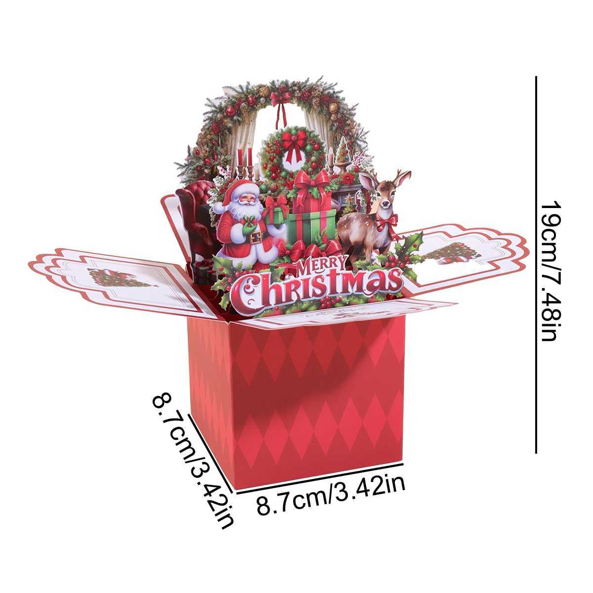 1PC Christmas 3D gift box-shaped greeting card suitable for Christmas blessing messages and gift cards including envelope H251210