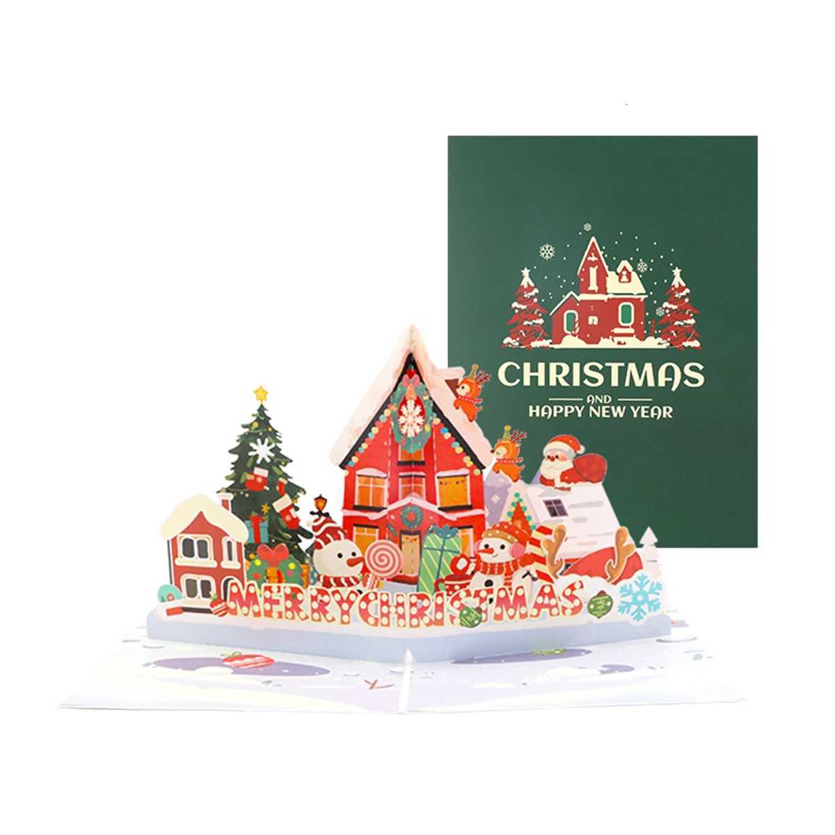 A set of Christmas-themed 3D -up house greeting cards party invitation cards blessing message cards includes envelopes H251210