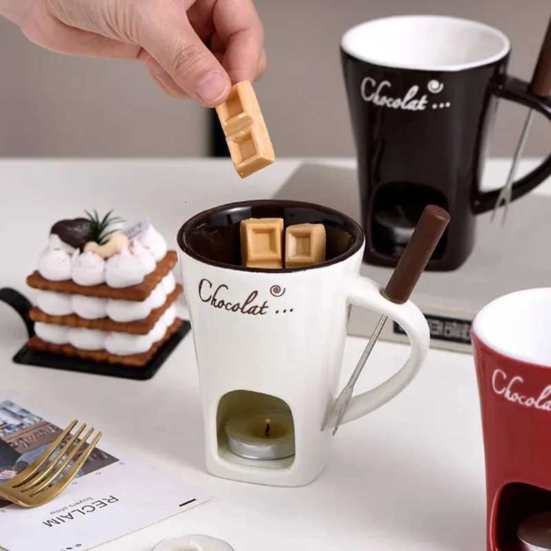 European Style Candle Cup Cheese Chocolate Ice Cream Candle Heated Melted Ceramic Cup Home Kitchen with Fork Creative Coffee Cup C251210