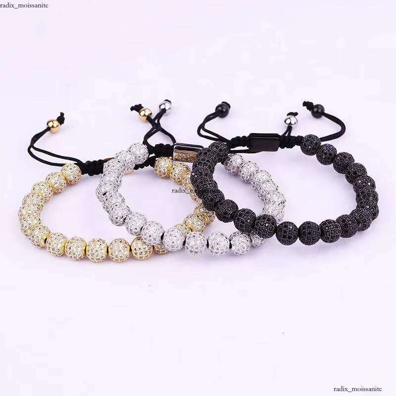 New Design Iced Men's Luxury Bracelet Hip Hop VVS Moissanite Crystal Pave Ball Women's Jewelry Beads Custom Logo Macrame Adjustable B
