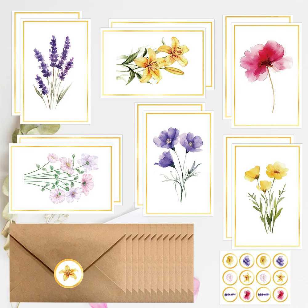 12pcs/set Vintage Floral Greeting Cards Set with Envelopes Blank Greet Cards for Wedding Birthday Party Decor H251210