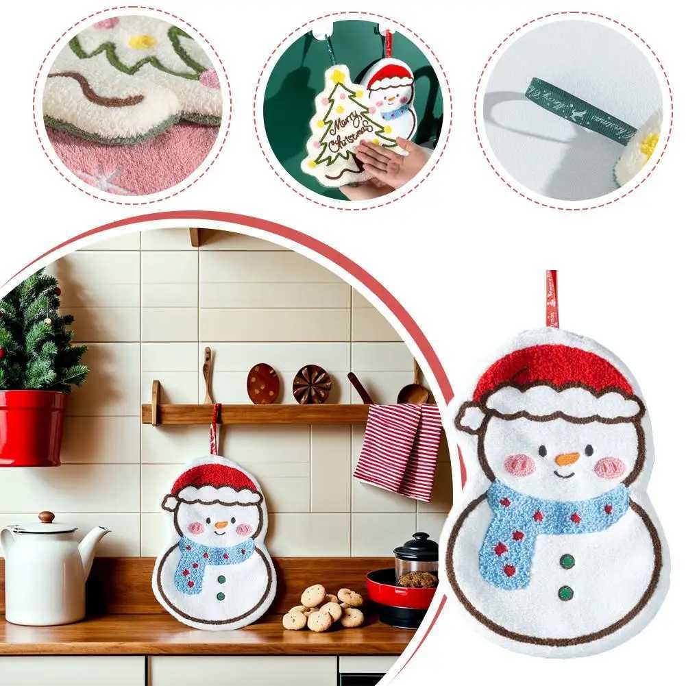 1pc Christmas hand towel hanging household hand towel kitchen and bathroom quick drying coral fleece Christmas towel C251210