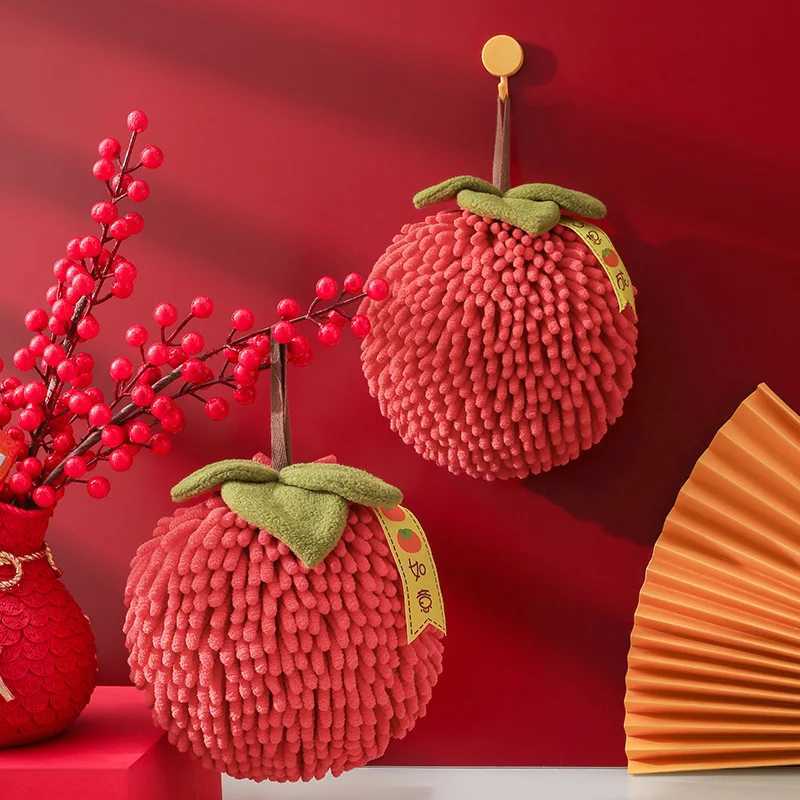 Cute Chenille Hand Towel Kitchen Bathroom Red Hand Ball with Hanging Loop Quick Drying Soft Absorbent Towel Home Tool C251210