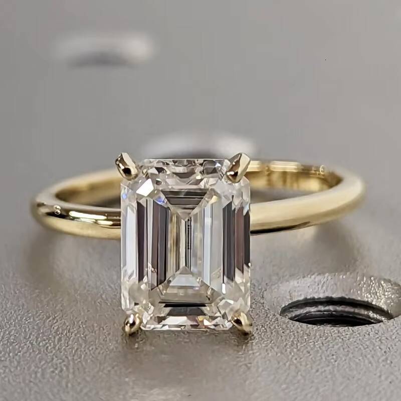Gia Igi Certified CVD HPHT Lab Grown Emerald Cut Solitaire Engagement Rings for Women 14k/18k Solid Gold Diamond Rings