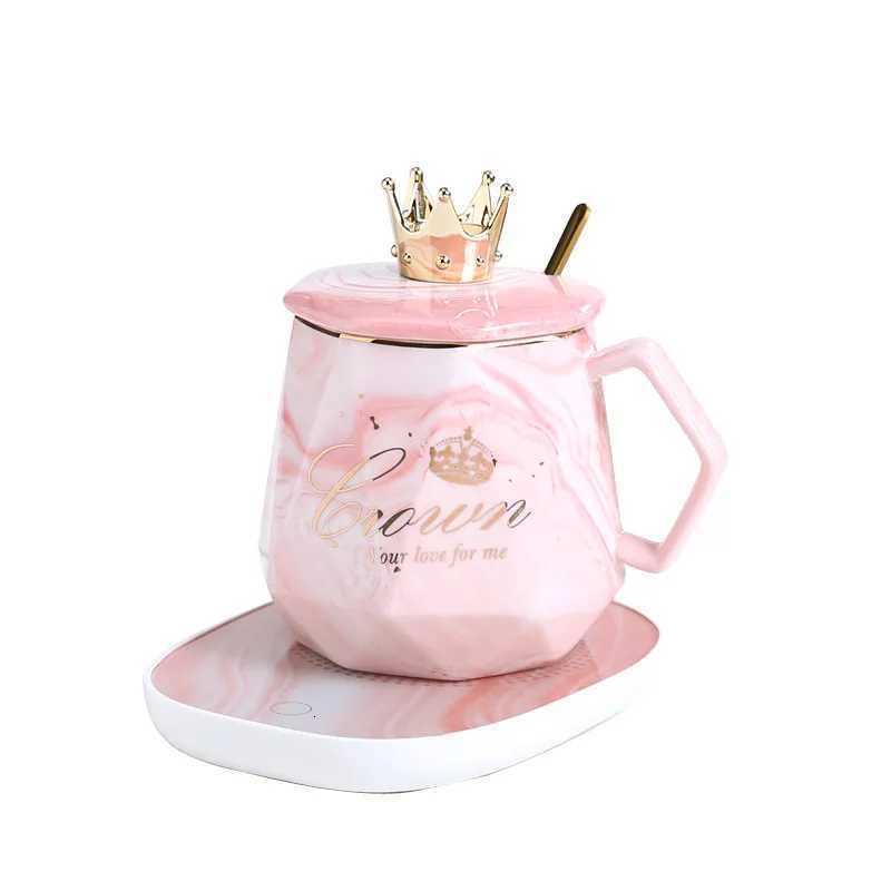 Smart Warming Mug With Marble Pattern 55C Ceramic Temperature Control Coffee Cup With Heating Pad Gift Set For Office Use Women C251210