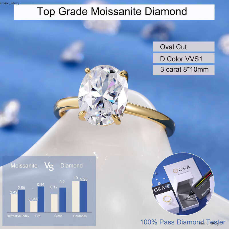 oval Moissanite Engagement Rings 18K Gold Plated 925 Sterling Silver Lab Created Solitaire VVS Moissanite Promise Ring for Women