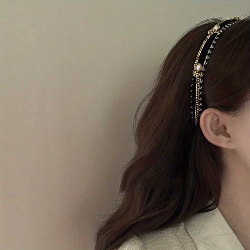 French thousand bird grid pearl chain band high-end exquisite retro design hairpin Y251210