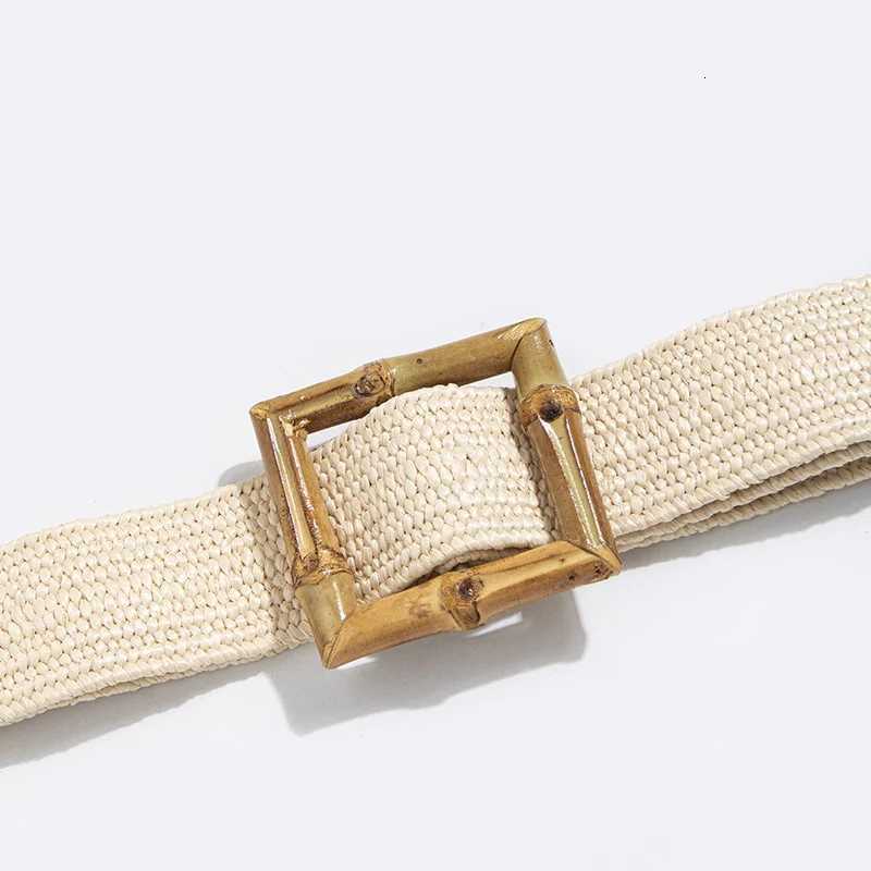 Luxury Korean Version of The Summer PP Laffia Grass Elastic Woven Bamboo Buckle Belt with Beautiful Casual National Wind Womens Belt Y251210