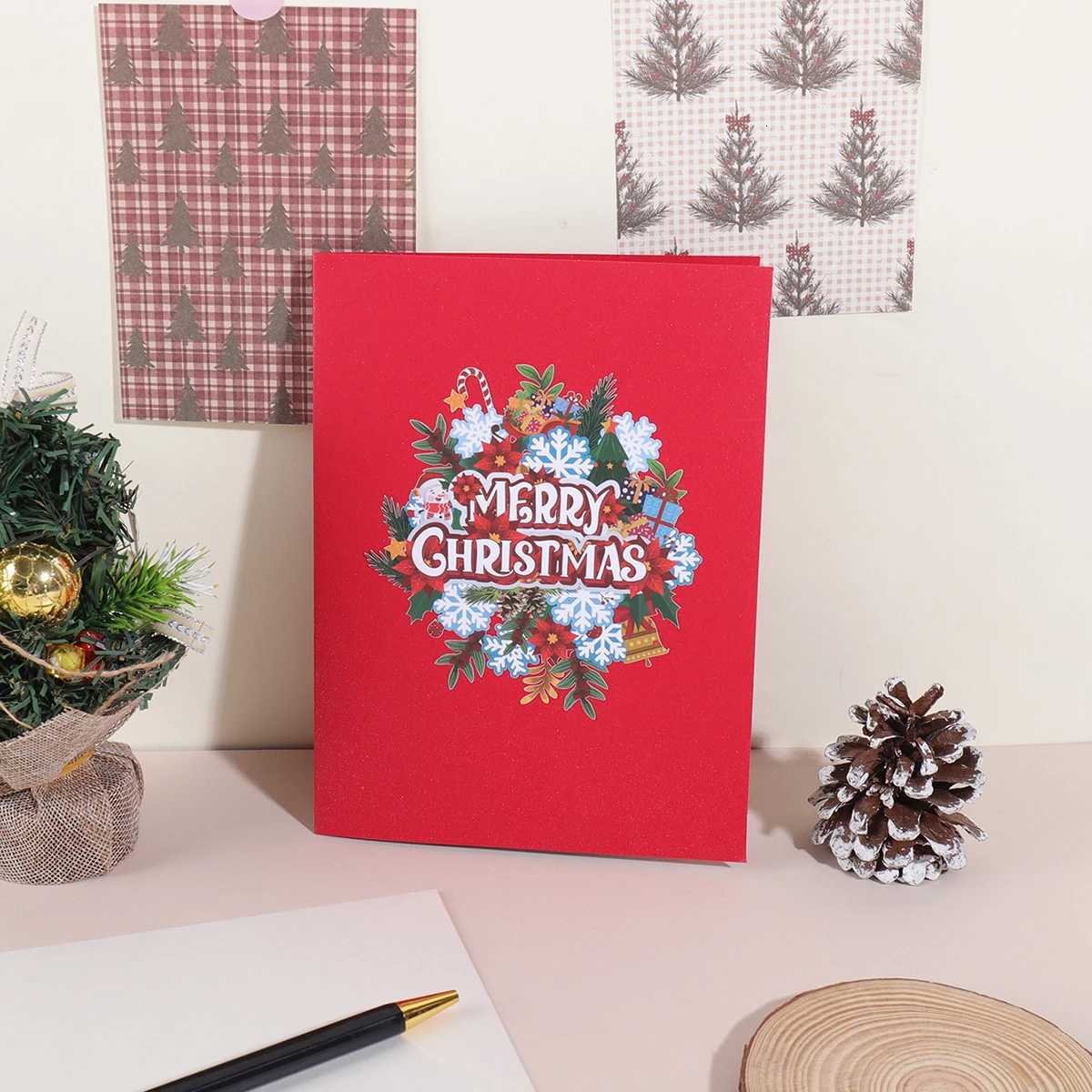 1PC Christmas snowflake floral pattern 3D -up greeting card holiday blessing thank you card includes envelope H251210