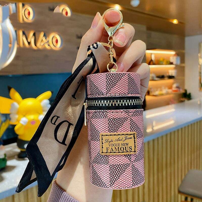 Creative Silk Scarf Monogram Bucket Keychain Large Capacity Storage Bag Accessory Pendant Gift