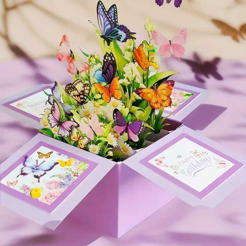 1pc 3D -Up Birthday Greeting Card - Floral and Design for Any Recipient Handwritten Note FeaturePaper Construction H251210
