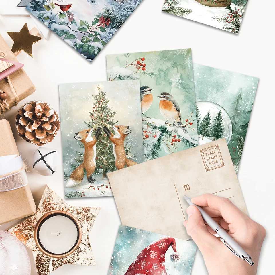 32pcs Forest Christmas Snowflake Fox Postcards Cheap Bedro Decor Thick Cardstock High Definition Printing Gift Collection H251210