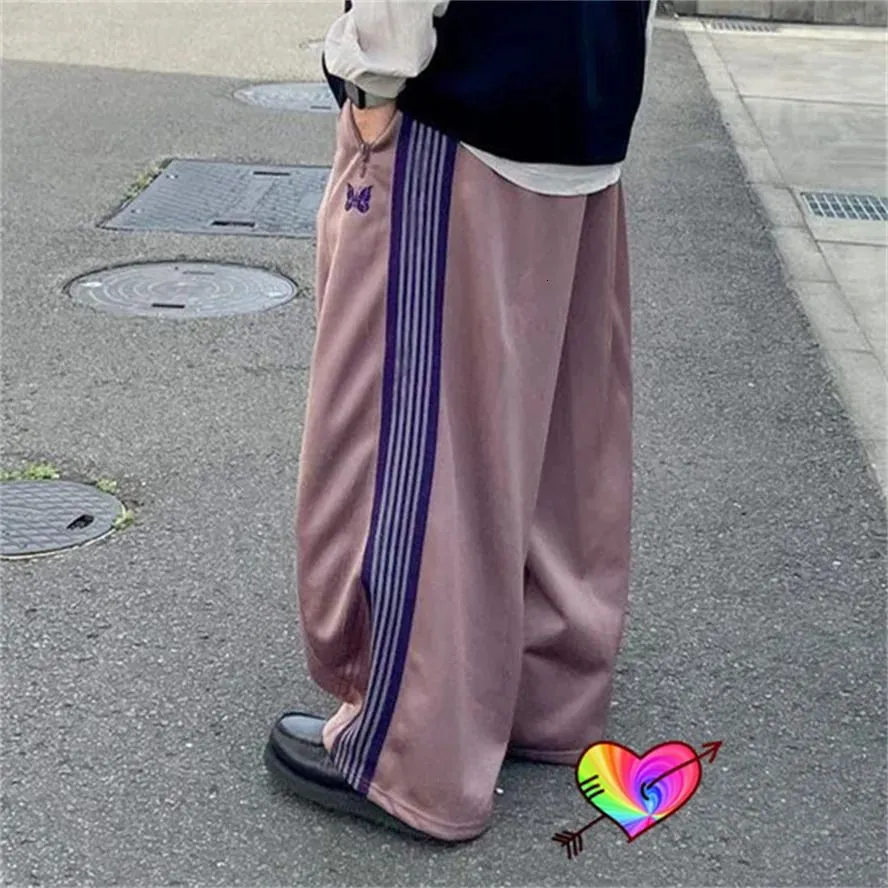 Men's Pants Oversized Taupe Needles Pants Men Women 1 1 Wide Leg Needles Track Pants Butterfly Sweatpants AWGE Sport Trousers fashion
