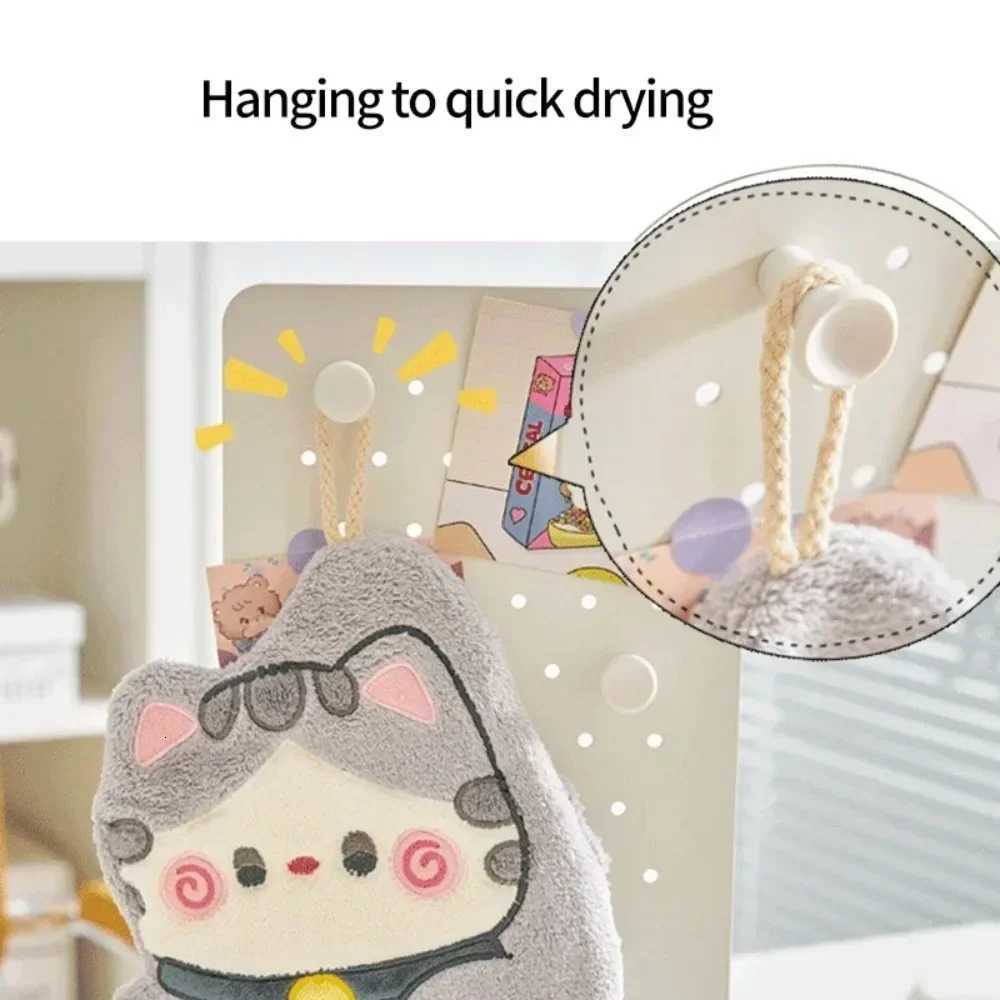 Cute Cat Hand Towel Quick Drying Kitchen Cleaning Rag Coral Velvet Cartoon Animal Absorbent Bathroom Hanging Towel Home Supplies C251210