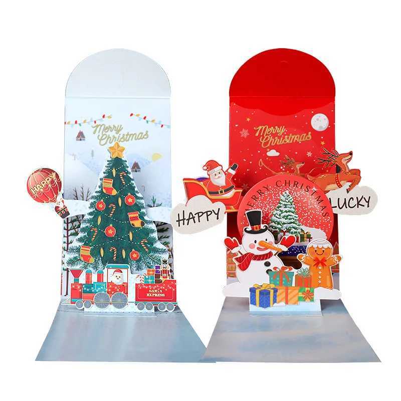 1Pc Christmas 3D Red Envelope Luxury Merry Xmas Greeting Cards Paper Christmas Tree Snowman -up Card for Holiday Celebration H251210