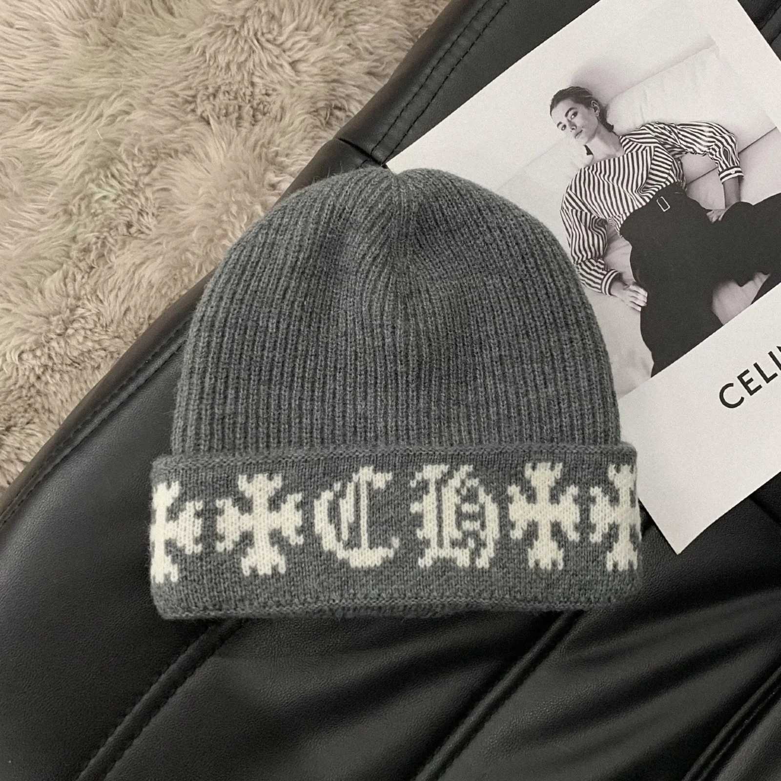 Luxury 1PC Black Knitted Beanie Hat Gothic Cross Pattern Warm Winter Cap Unisex Fashion Streetwear Headwear Soft Elastic Knit Hat Y251209