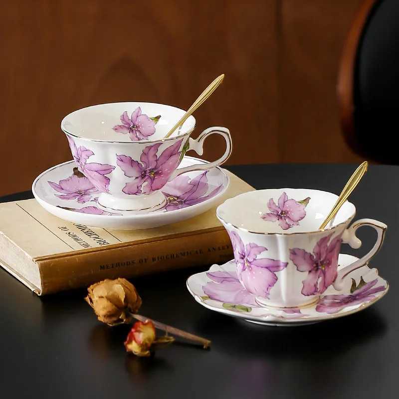 200ml Creative Lily Coffee Cup and Saucer Ceramic Gold-Plated Mug Home Floral Breakfast Milk Mug Afternoon Tea Coffee Cup Gifts C251210