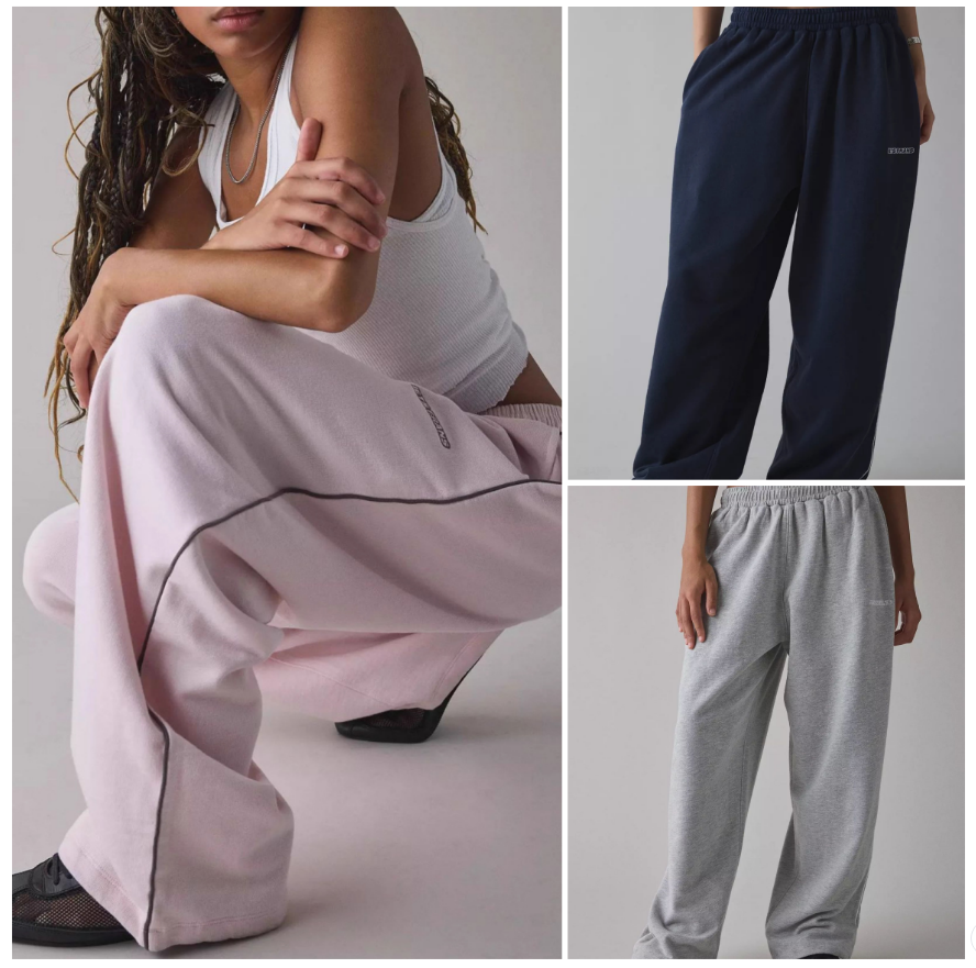 IETS FRANS Women's Y2K Long Pink Embroidered Lounge Bloomers Loose Comfortable Straight-Leg Mid-Rise Elastic Waist Pants