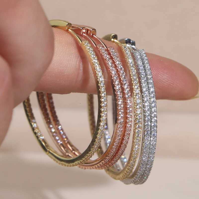 50MM Big CZ Huggie Circle Hoop Earring Iced Out Bling Full Paved 5A Cubic Zirconia Classic Fashion Women JewelryXJ251210 - view 3