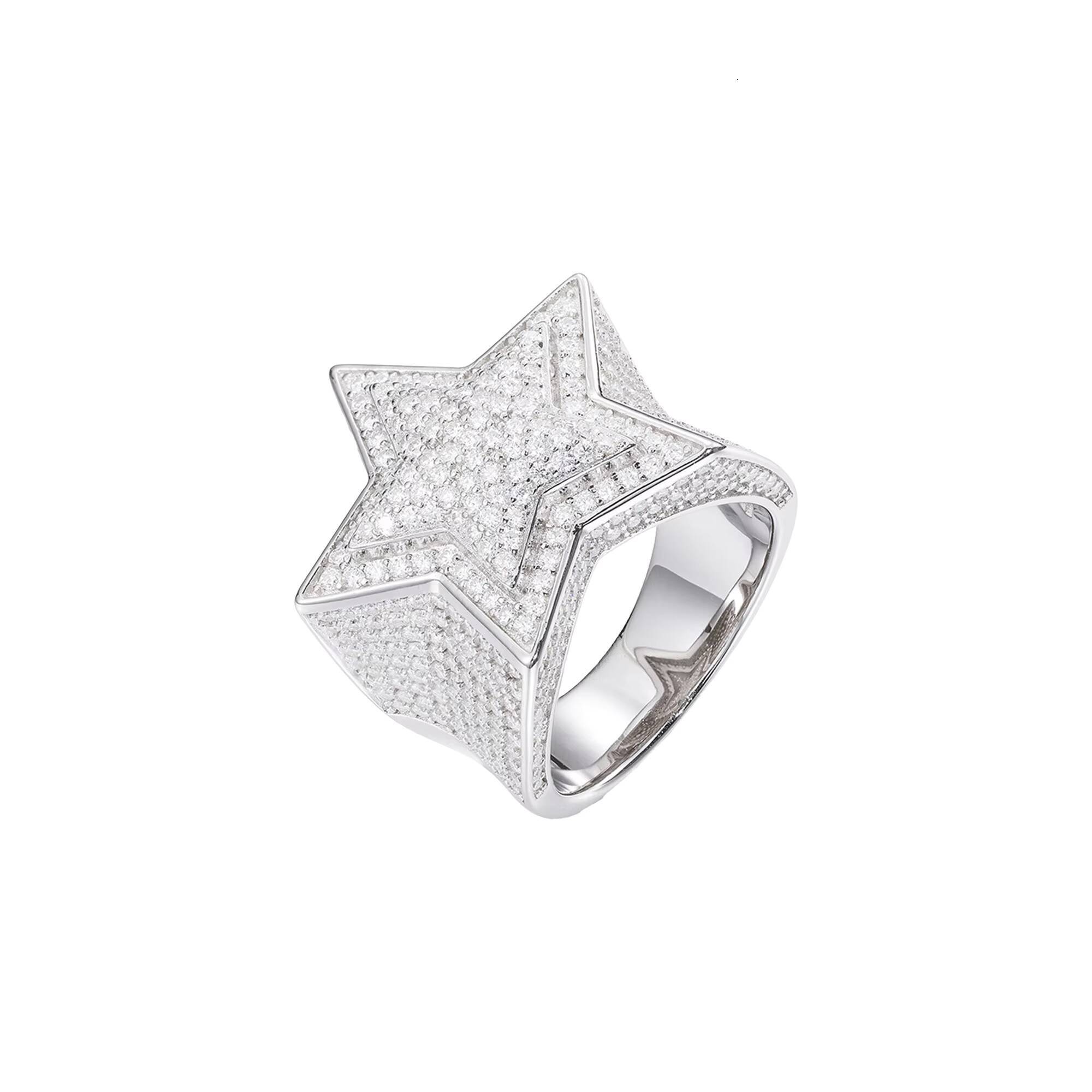 S925 Sterling Silver Moissanite Five-Pointed Star Ring 14K Gold Plated Hip Hop Trendy Jewelry