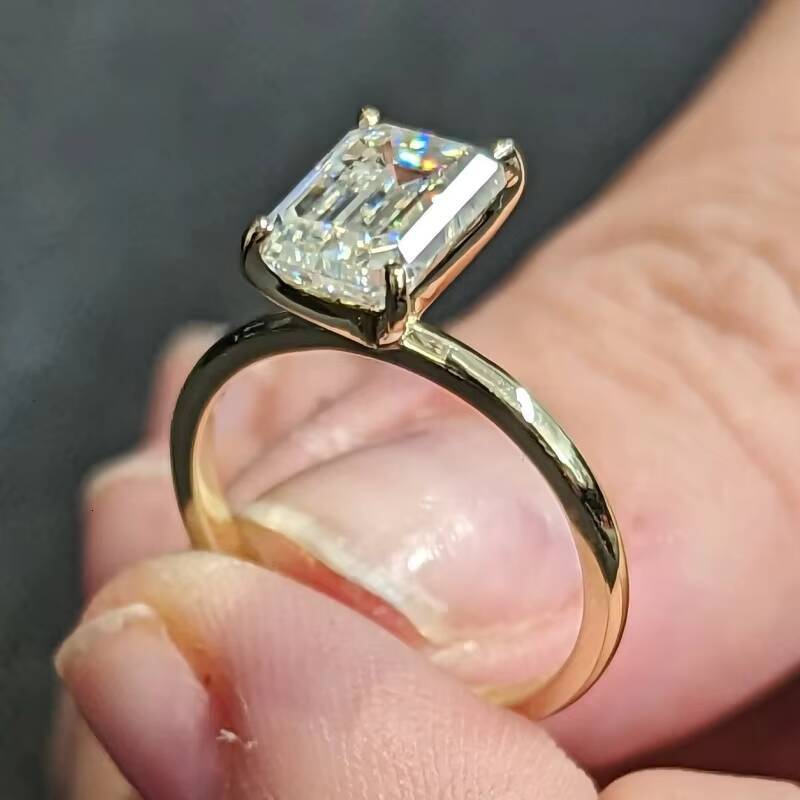 Gia Igi Certified CVD HPHT Lab Grown Emerald Cut Solitaire Engagement Rings for Women 14k/18k Solid Gold Diamond Rings