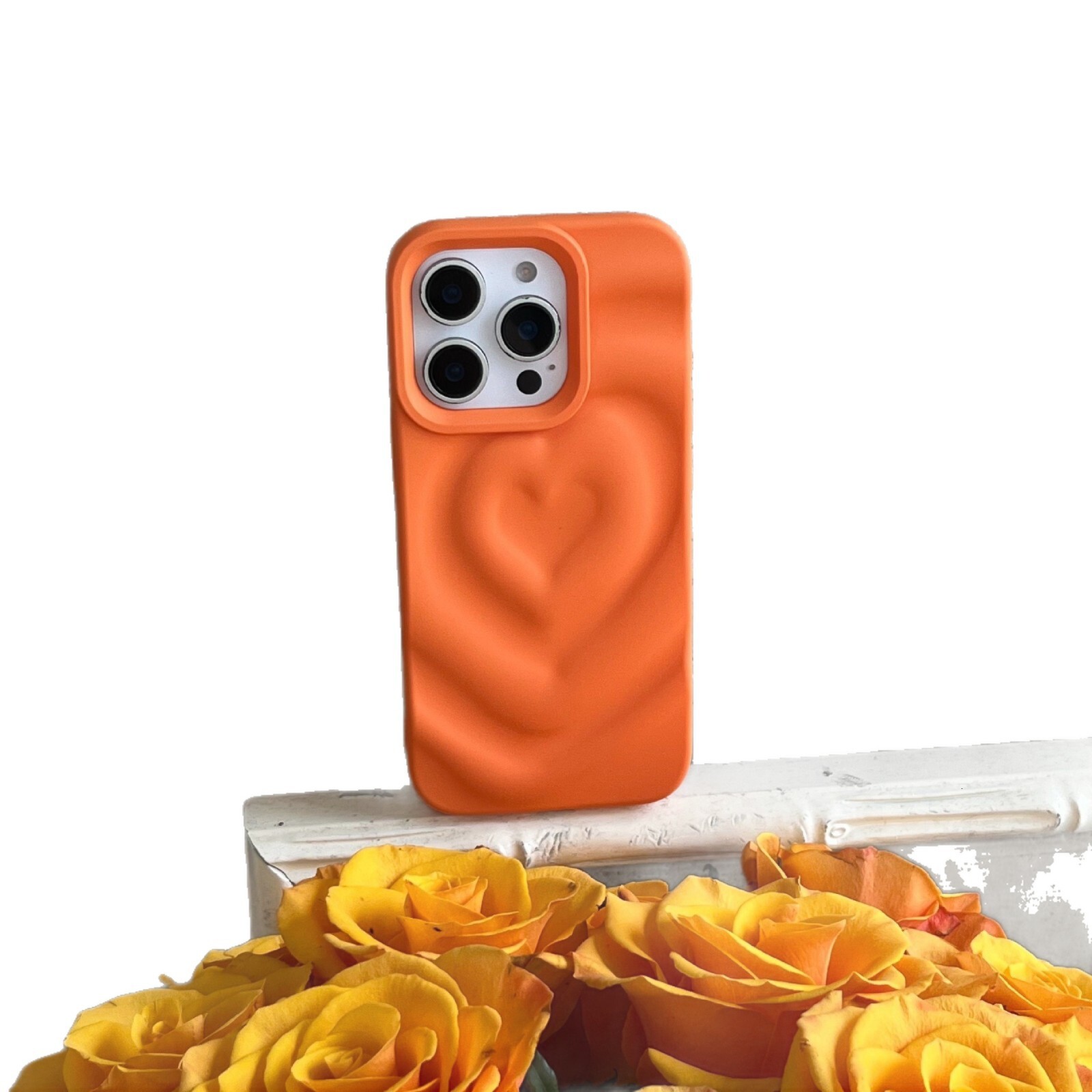 3D Heart Orange Compatible with iPhone 17 Apple 16 Pro Max Phone Case Solid Color Matte 15 Niche 14 Soft