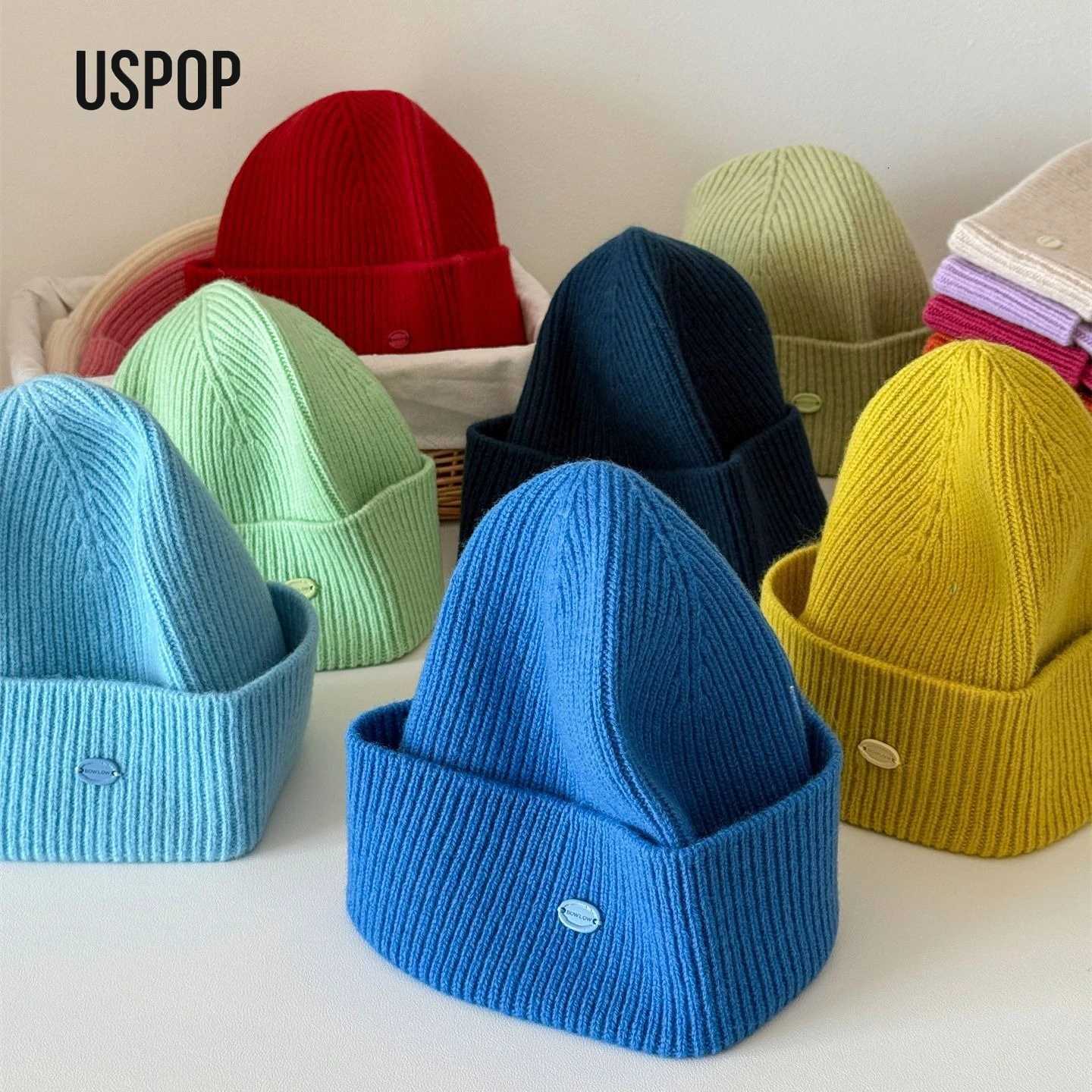 Luxury USPOP 100 Merino Wool Knit Beanie Women Winter Warm Soft Hat Pure Wool High Quality Soft Non-Itchy Cap 18 Colors Y251209