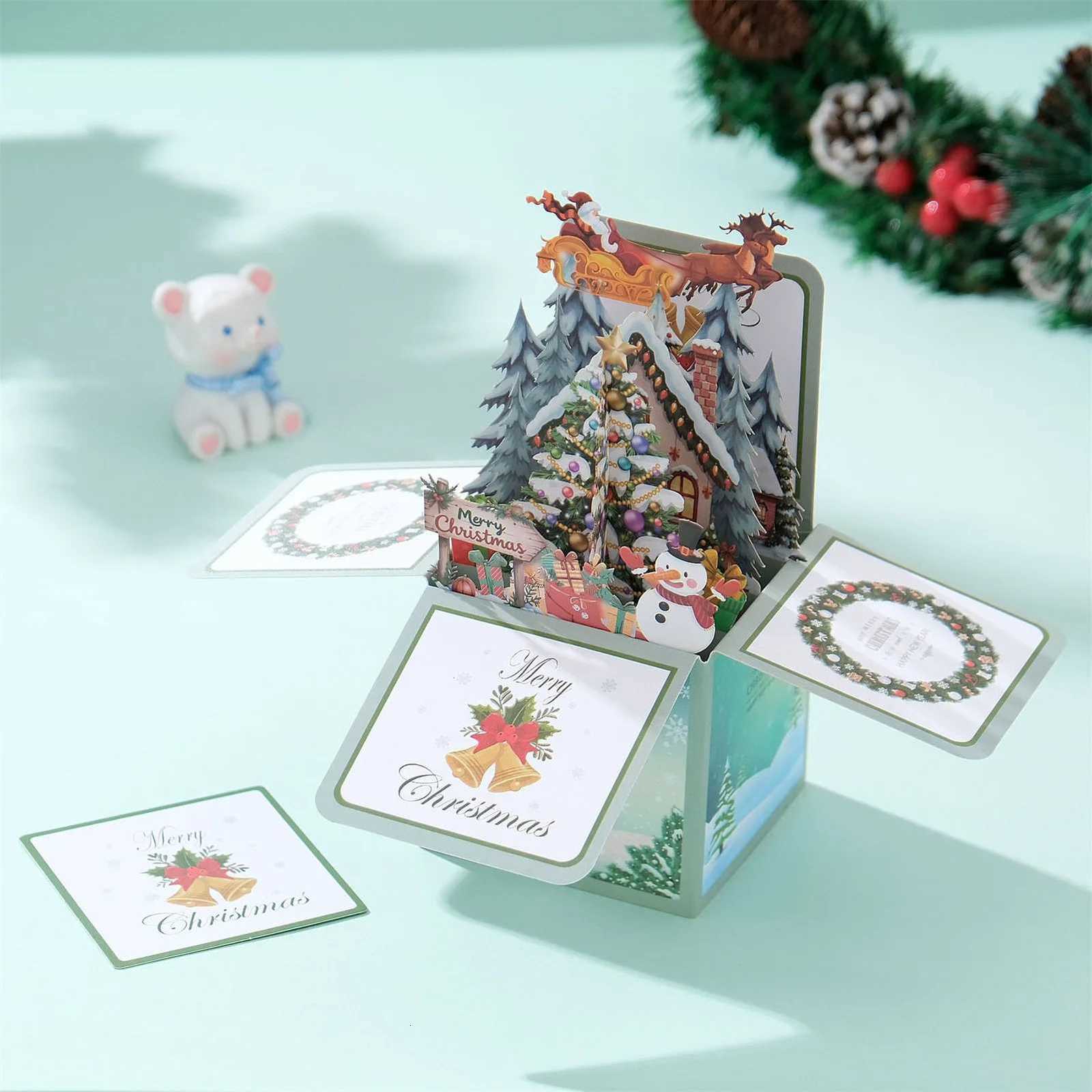 3D Up Christmas Card 3D Gift box-shaped Greeting Card Christmas Blessing Messages Card New Year Party Decorations H251210