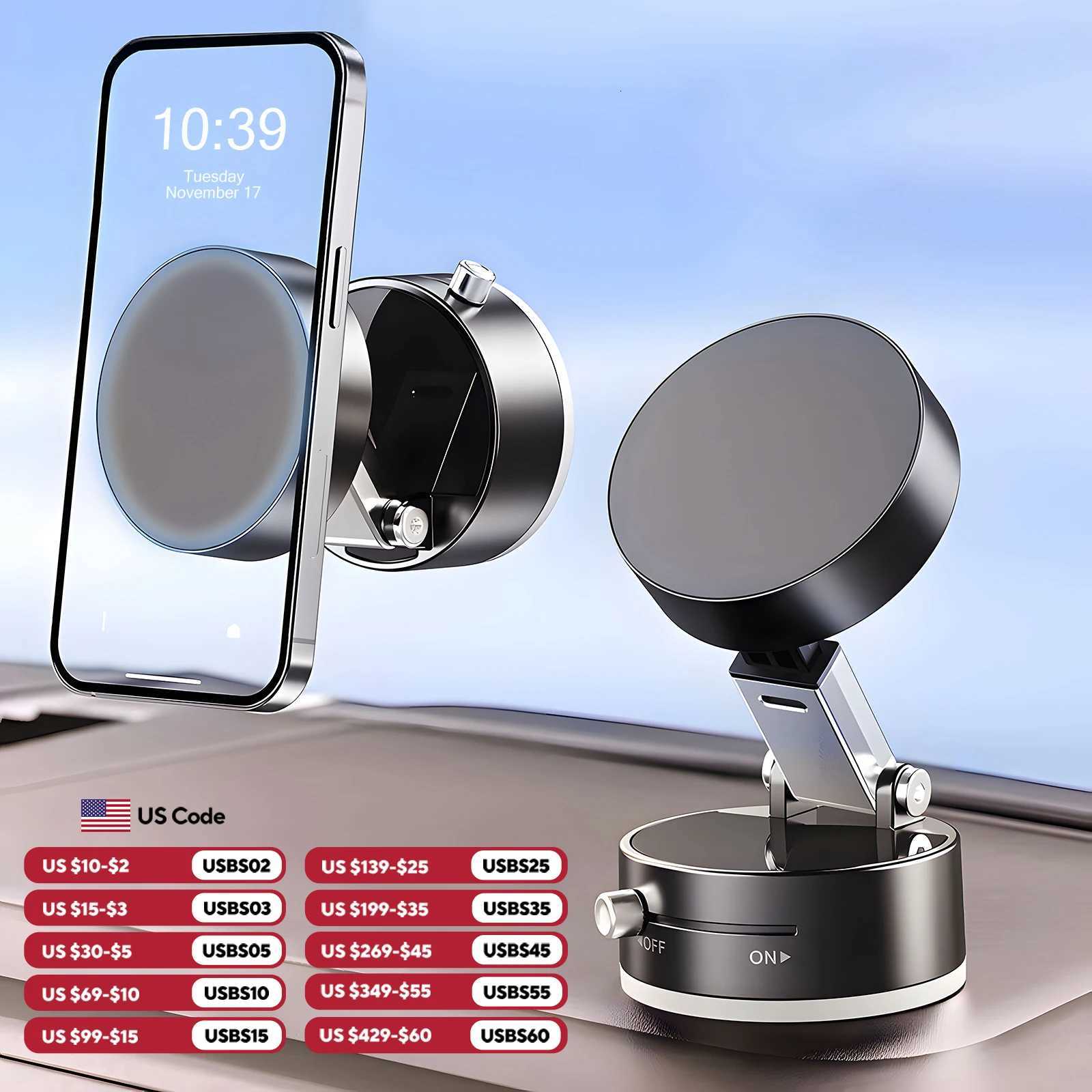 Vacuum Suction Cup Magnetic Phone Holder Stand Portable Foldable Mount For iPhone 16 15 14 13 12 Mti-function Car Accessories C251210