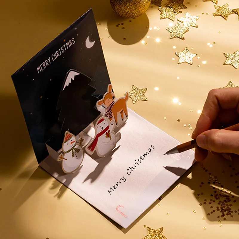 New 6/1PC 3D Greeting Cards With Envelope Friend Family Blessing Postcard For Birthday New Year Christmas Gifts Xmas Decoration H251210
