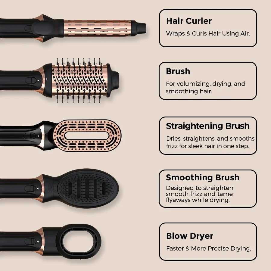 Hot Air Brush 5-in-1 Multifunctional Hair Styling ToolsHair Dryer Straightening Brush Hair Curler Straightening Brush220VT251210
