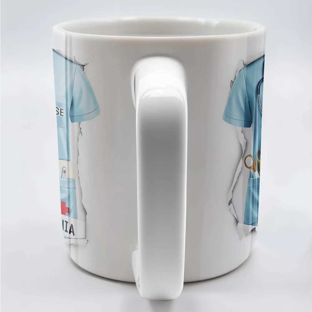 Custom Nurse Day Gift Ceramic Mug with Engraving - Premium White Cup with Medical Motifs C251210