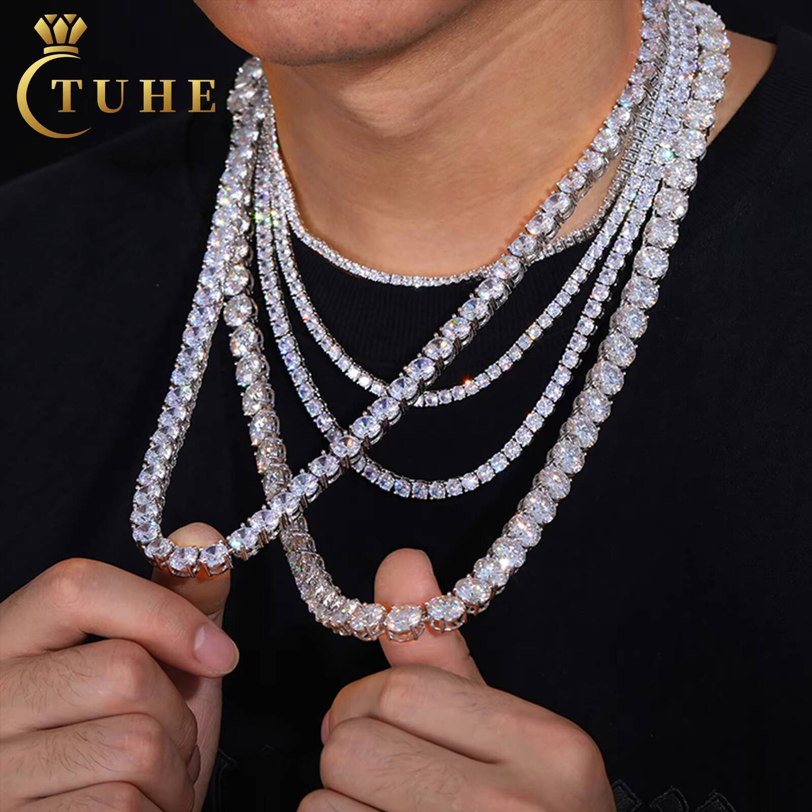 New Version Unisex Moissanite Tennis Chain for Women Original 925 Sterling Silver Gold Man Moissanite Bracelet Chain Hip Hop