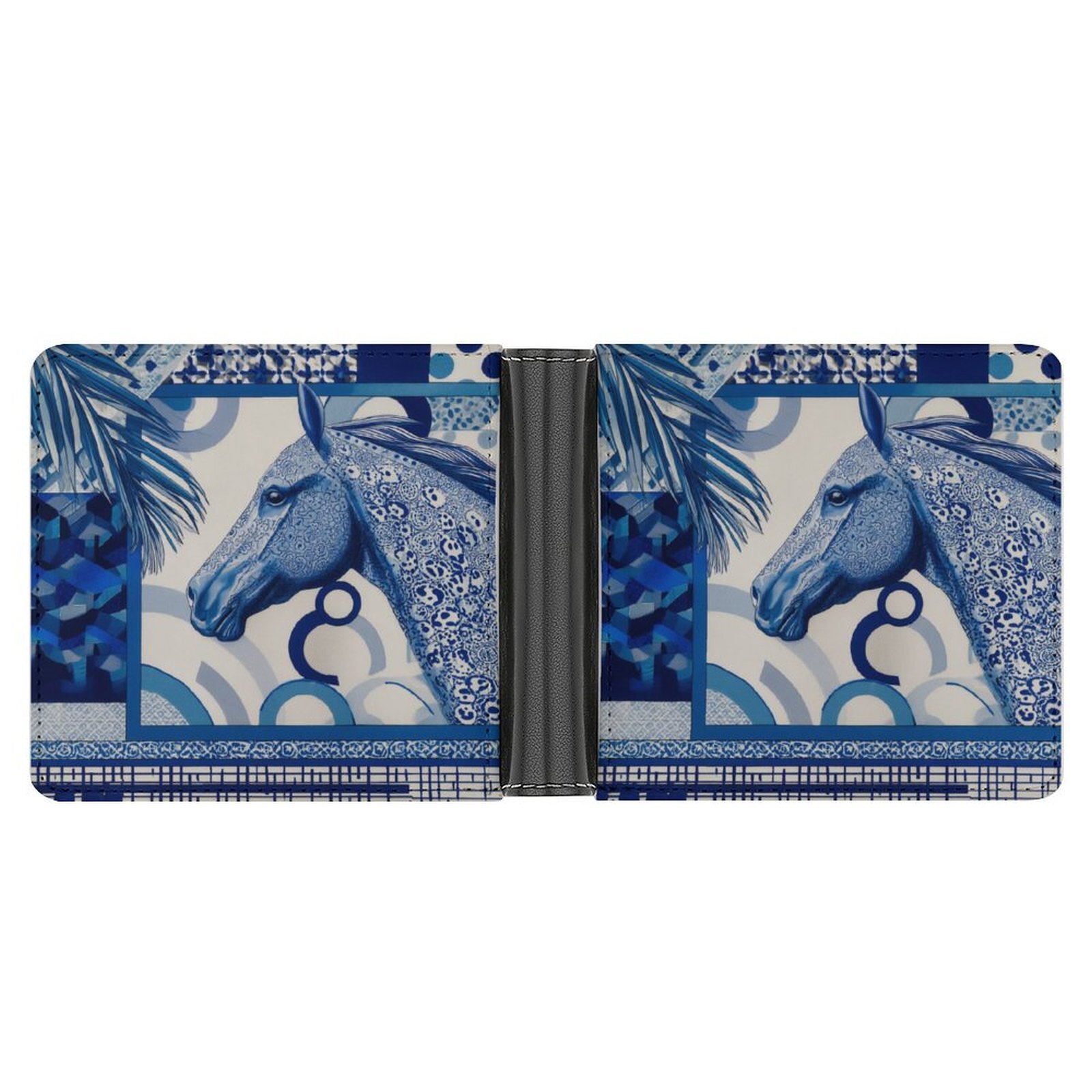 Custom Designer H Top Grain Leather Wallet Luxury Horse Pattern for Men Extra Capacity Bifold Wallet Ultra Strong Stitching Slim Billfold with 7 Card 