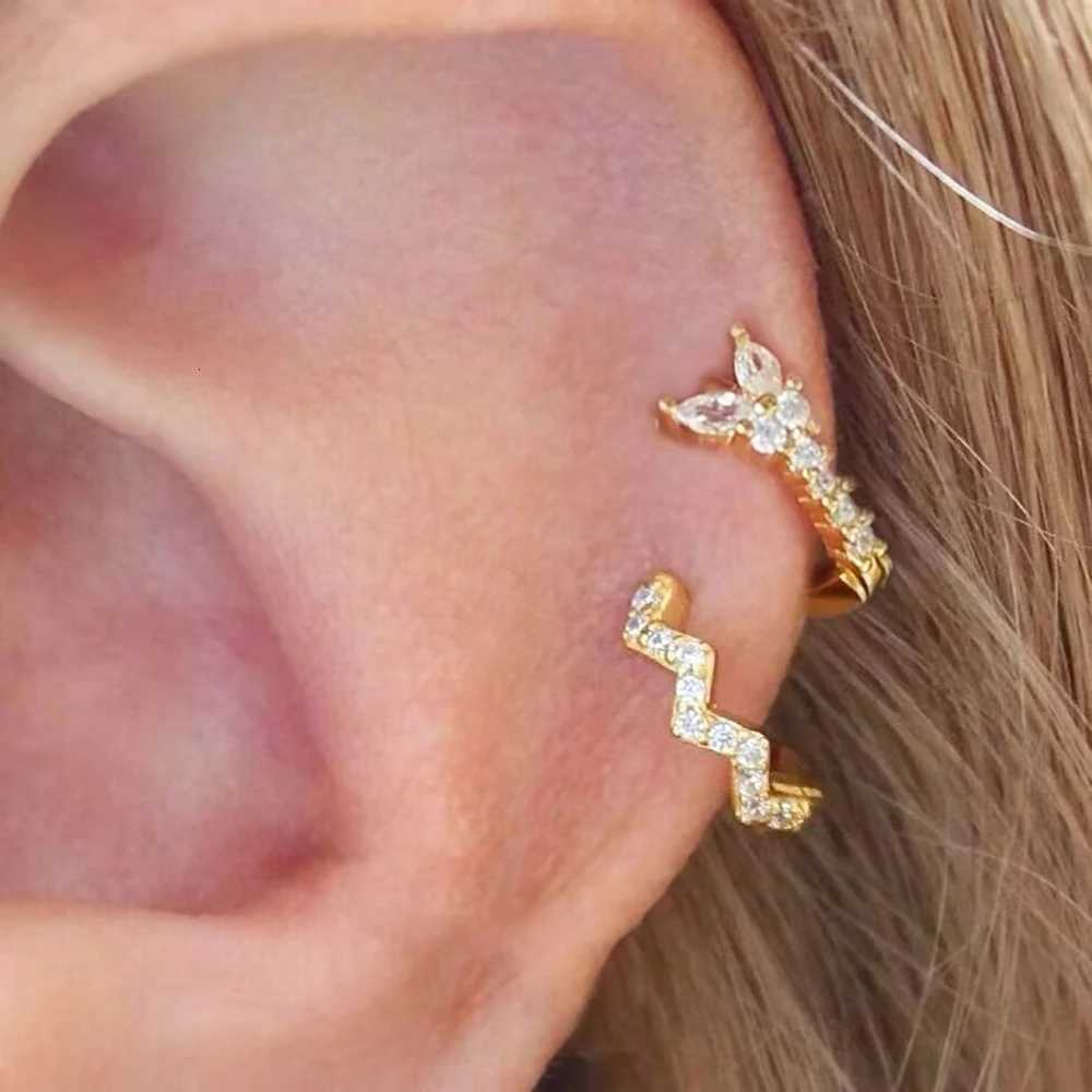 Stainless Steel Small Hoop Earrings Women Gold Color Butterfly Star Leaf Zircon Minimal Earring Cartilage Piercing Jewelry 1PCXJ251210 - view 3