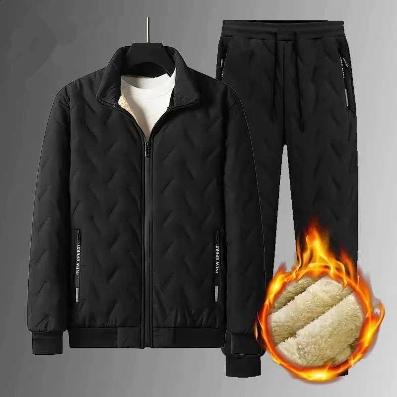 Winter Mens Fleece Tracksuit Set Sherpa Lined Jacket Pants Thermal Underwear Outdoor Sportswear 251205