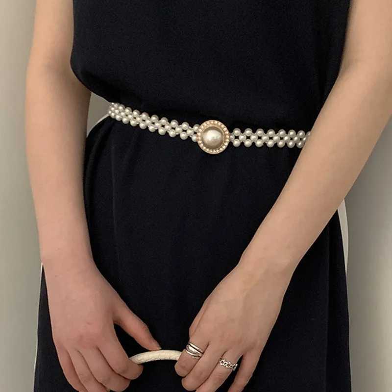 Luxury Womens Belt Pearl Waist Chain Womens Large Pearl Inlaid Rhinestone Elastic Belt with Waist Decoration Belt Beaded Elastic Belts Y251210