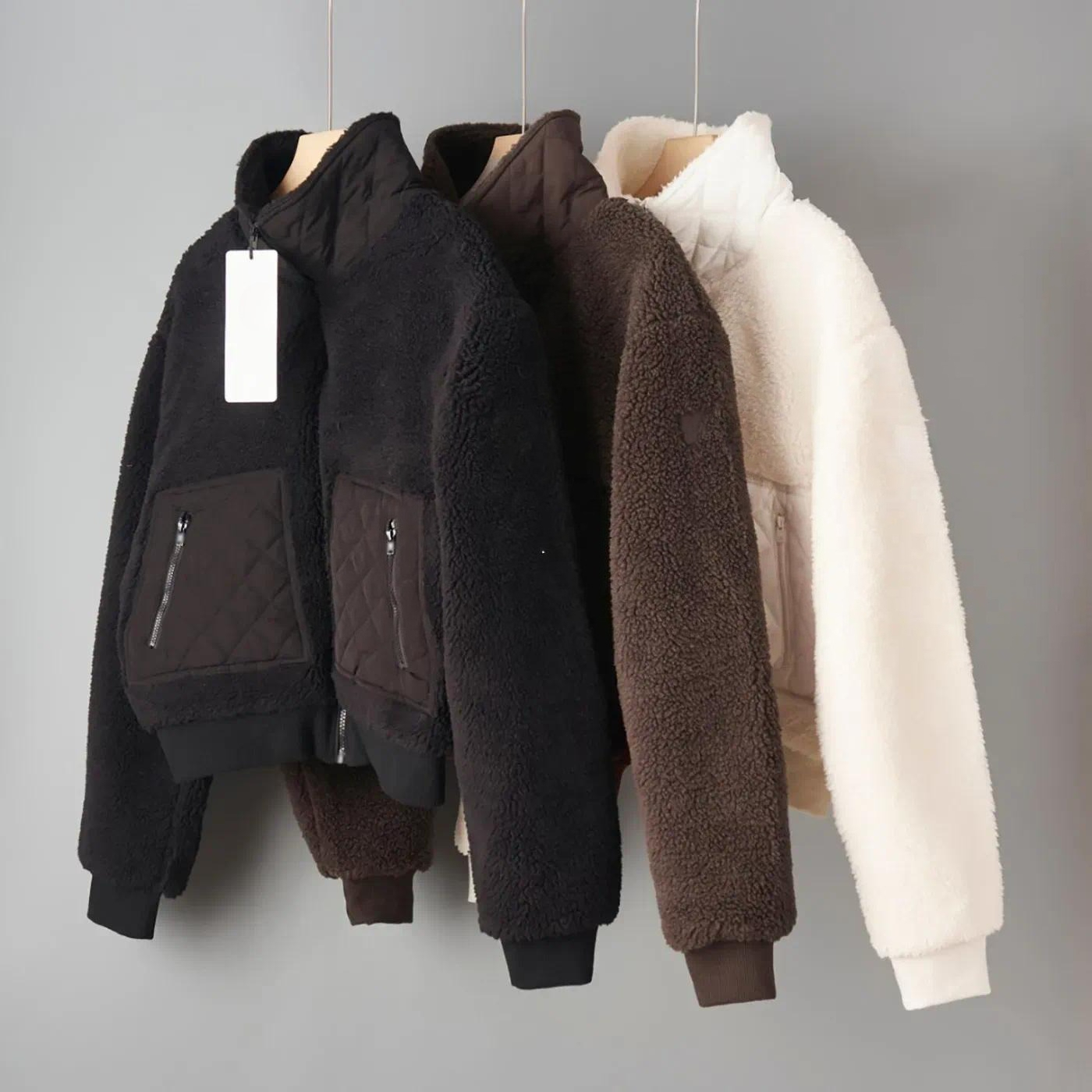 New Designer Womens Autumn Winter Brown Lamb Hooded short thick And warm Sporty and Casual stand up Collar Zipper jacket Top Sports women Jacket