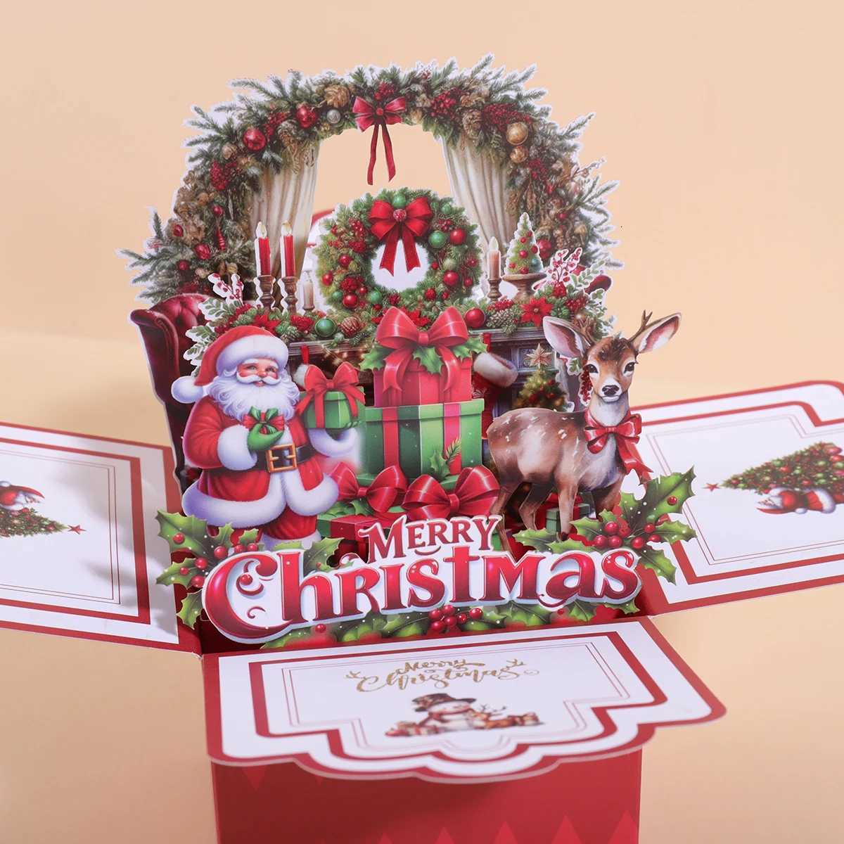 1PC Christmas 3D gift box-shaped greeting card suitable for Christmas blessing messages and gift cards including envelope H251210