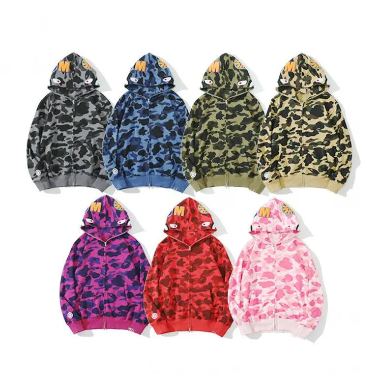 Designer cotton hoodie mens shark hoodies fashion sharks print hoody sweatshirt casual loose long sleeve full zip up overshirt print hooded sweatshirts