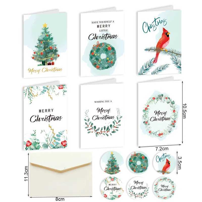 12pcs Merry Christmas Greeting Cards with Envelopes Stickers Folding Type Cartoon Print Gift Cards Christmas Decoration Supplies H251210