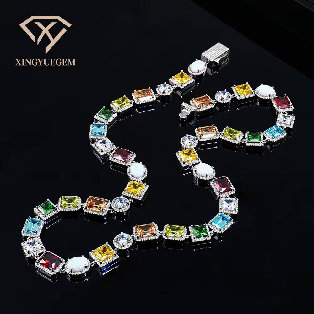 Custom Personalized High End Gemstone Fashion Jewelry 925 Sterling Silver Chunky Zircon Color Tennis Chain Necklace for Women
