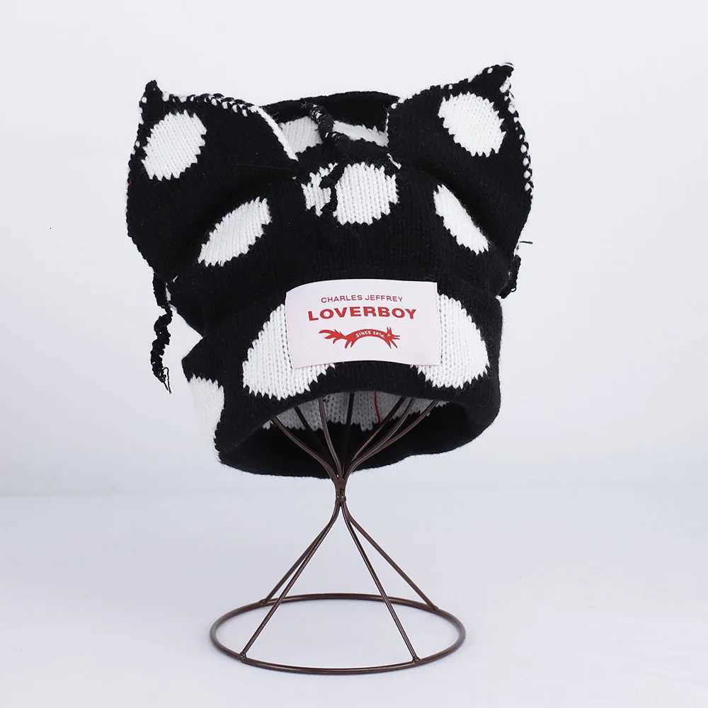 Luxury 2024 Winter Skullies Cute Women Wave point fox Hat Crochet Knitted Hat Costume Beanie Hats Women christmas Gift Hip-hop Cap Y251209