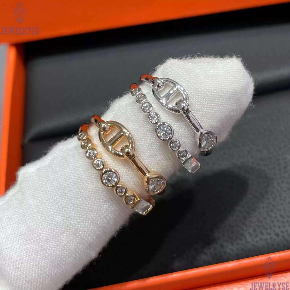 Luxury classic letters designer band ring for women girls charm elegant double layered row zircon hollow rings jewelry silver rose gold two colors