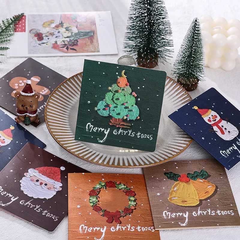 Exquisite oil painting style square Christmas greeting card small fresh creative postcard message blessing birthday card H251210