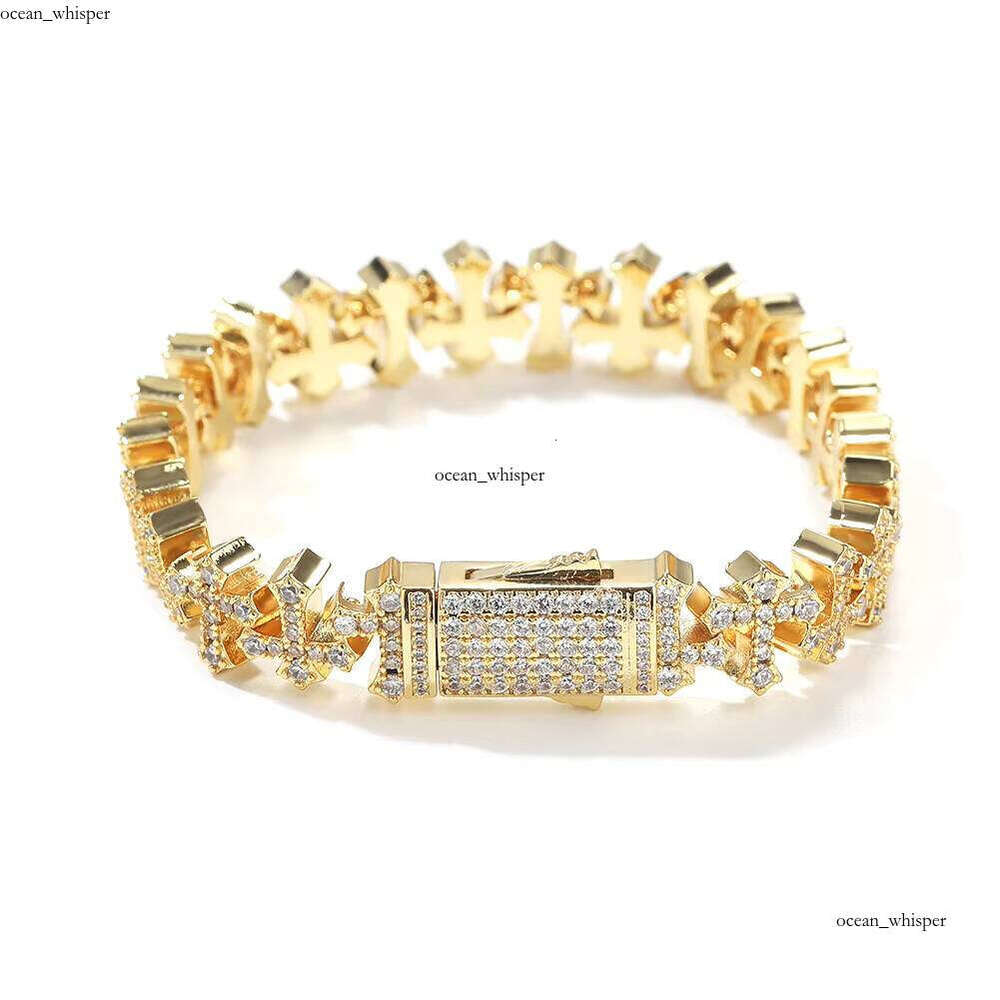 VVS Moissanite Hip-Hop 11.5mm Bracelet Iced Out Full Straight Pull Micro Pave Cross Chain for Men and Women Daily Wear