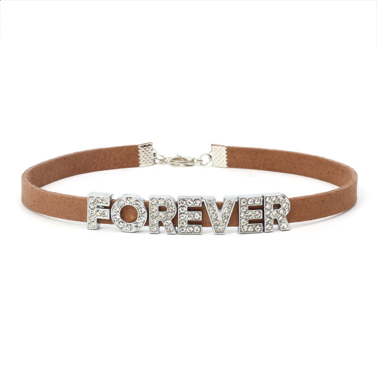 Korean Velvet Short Necklace Choker English Letter Necklace Forever Full Diamond Neck Chain Necklaces Light Luxury